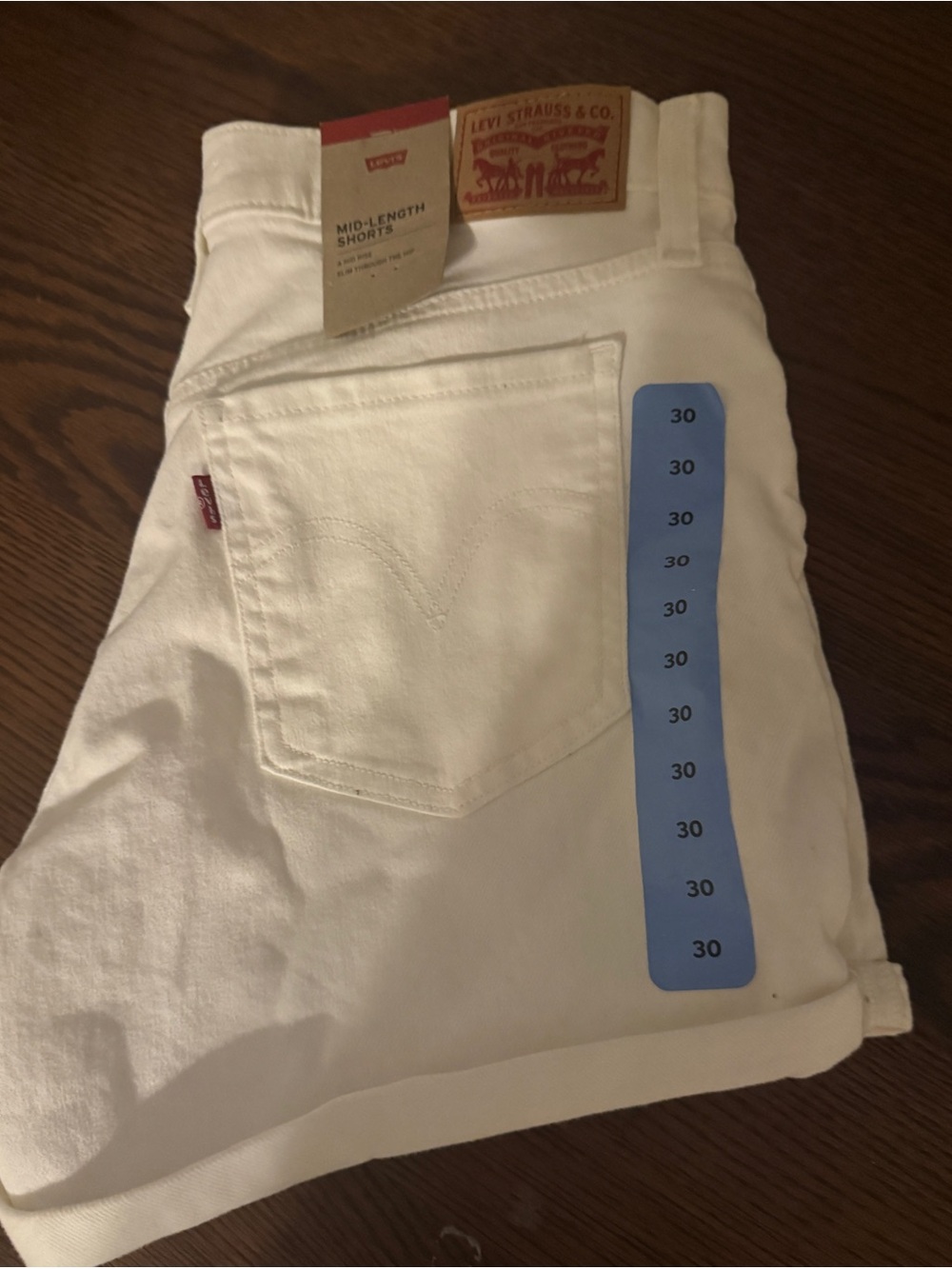 Levi's White Denim Mid-Length Shorts